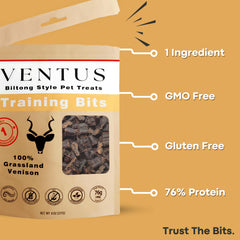 VENTUS Jerky Training Bits venison pieces as grain-free reward toppers