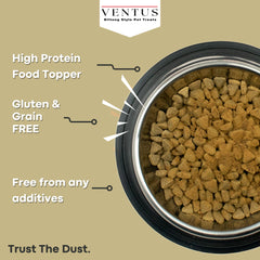 Ventus venison topper served in dog bowl enhances kibble flavor
