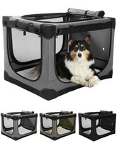 Veraste collapsible travel dog crate with four doors open for easy setup and transport.