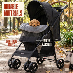 Veropet folded stroller compact for easy car trips and storage.