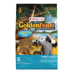 Versele-Laga Goldenfeast Caribbean Blend bag for parrots and macaws, promotes foraging and enrichment.