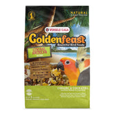 Versele-Laga Goldenfeast Central American Blend bag display, ideal for conures and cockatiels.