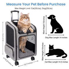 VERSMELO pet carrier backpack with wheels side view shows sturdy base