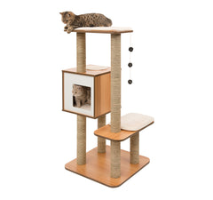 VESPER High Base Walnut front view, elevated observation and cozy resting spot.