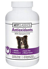 Vet Classics Coenzyme Q-10 dog supplement bottle for daily antioxidant support.