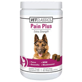 Vet Classics Pain Plus soft chews bottle for convenient daily dog supplement.