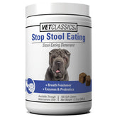 Vet Classics Stop Stool Eating soft chews bottle promotes stool deterrence and fresher breath.