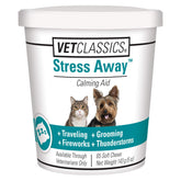 Vet Classics Stress Away soft chews bottle helps soothe anxious dogs and cats during travel.