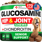 Vet Promise Advanced Glucosamine chews bottle shows joint support for aging dogs