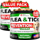 Vet Promise flea and tick chews bottle pour for easy daily dosing and pest defense.