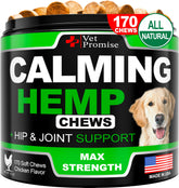 Vet Promise hemp calming chews pack shot may support routine calm during daily dog activities.