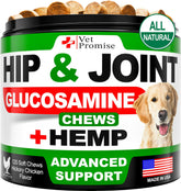 Vet Promise hemp hip joint soft chews bottle supports mobility in dogs