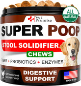 Vet Promise Super Poop Probiotics for Dogs bottle supports balanced digestion.