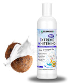Vet Recommended OMG Extreme dog whitening shampoo bottle with coconut-based formula for gentle cleansing.