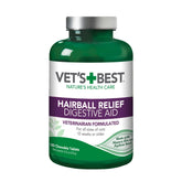 Vet's Best Cat Hairball Relief bottle showing label; natural, plant-based hairball support for cats.