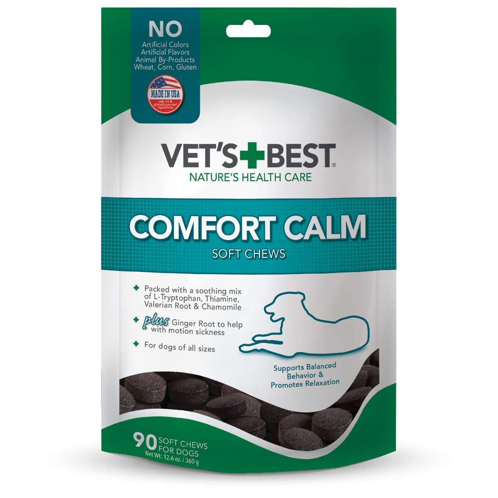 Vet's Best Comfort Calm packaging front shows calming support for anxious dogs.
