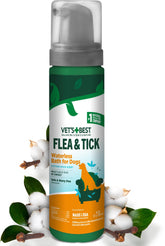 Vet's Best waterless flea and tick foam applied to a dog's coat for easy pest control.