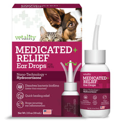Vetality medicated otic drops bottle β targeted ear care for dogs.