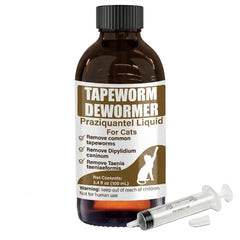 VetaSure tapeworm dewormer bottle pour for cats, precise dosing.