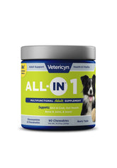 Vetericyn All-in-1 dog supplement bottle showing joint-support formula