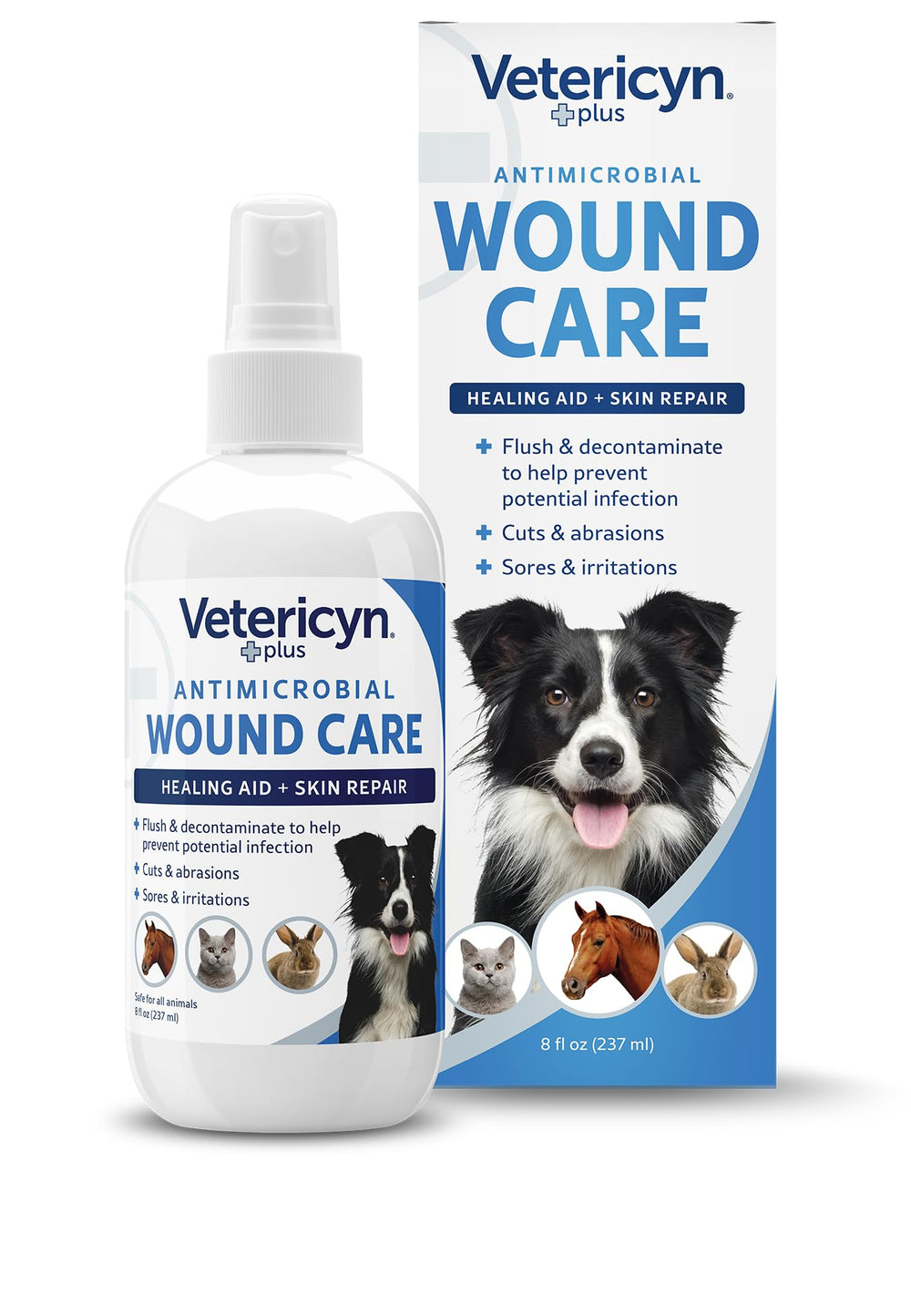 Vetericyn Plus dog wound care spray bottle for safe cleansing and moisture.