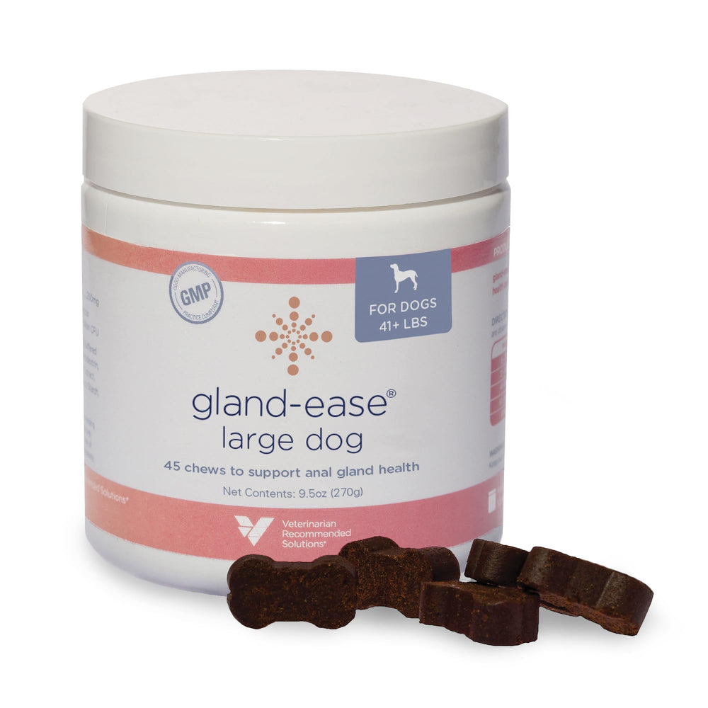 Packaging of Gland-Ease dog chews for large dogs, convenient daily use.