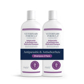 Veterinary Formula Clinical Care antiparasitic shampoo bottle front promotes healthy skin.
