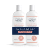 Veterinary Formula Hot Spot Shampoo bottle shows gentle, pH-balanced care for itchy pets.