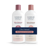 Veterinary Formula Ultra Oatmeal Shampoo bottle pour for gentle cleansing and hydration.