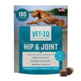 VETIQ glucosamine hip joint soft chews bottle close-up for mobility support.