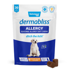 Vetnique DermaBliss chews for paw itch relief during allergy season.