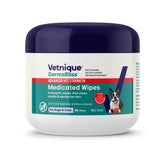 Vetnique Dermabliss wipes bottle front for canine skin care and irritation relief.