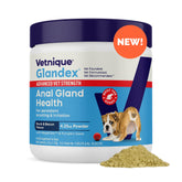 Vetnique Glandex dog fiber supplement bottle promotes digestive health.