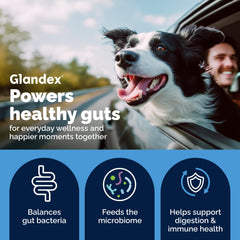 Glandex powder being sprinkled on food to support occasional diarrhea.