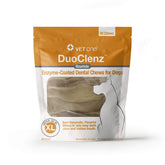 VetOne DuoClenz rawhide dental chews, XL bag front, supports daily oral care for dogs.