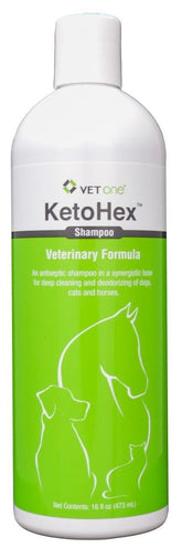 Vet One KetoHex shampoo bottle front for gentle antibacterial cleansing for pets.