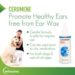 Vetoquinol Cerumene ear cleanser cat ear-care close-up highlights gentle cleansing.