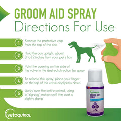 Vetoquinol Groom-Aid Spray is non-greasy and quick-absorbing.