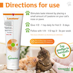 Vetoquinol Laxatone packaging emphasizes trusted hairball remedy.