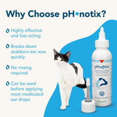 Vetoquinol PH•notix wax remover emulsification action promotes thorough cleaning.