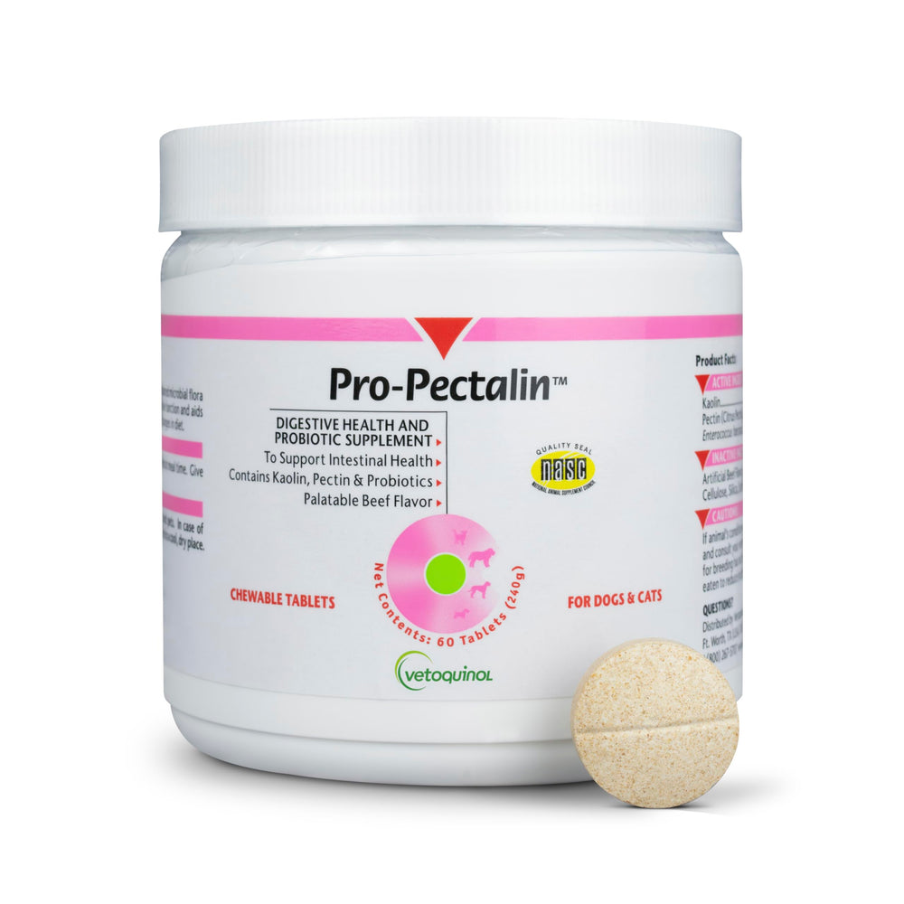 Vetoquinol Pro-Pectalin bottle closeup showing digestive support for pets