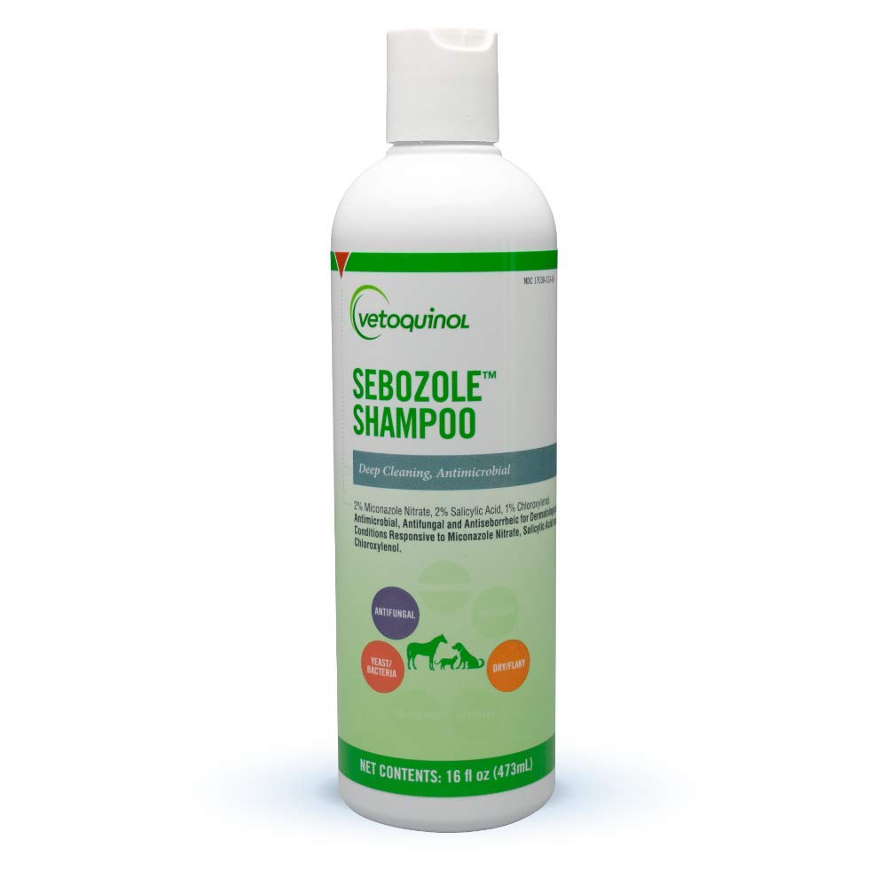 Vetoquinol Sebozole shampoo bottle for pets supports gentle cleansing.