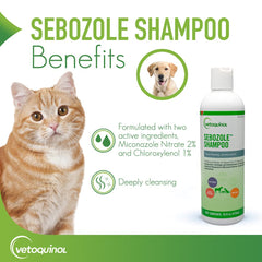Vetoquinol Sebozole shampoo foamy lather enhances coat cleansing.