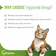 Vetoquinol Triglyceride Omega measuring scoop for precise daily dosing.