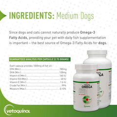Vetoquinol Triglyceride Omega wild-caught fish oil with EPA and DHA.