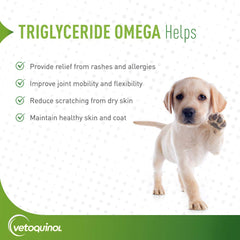 Closeup of Vetoquinol omega-3 dog capsules.