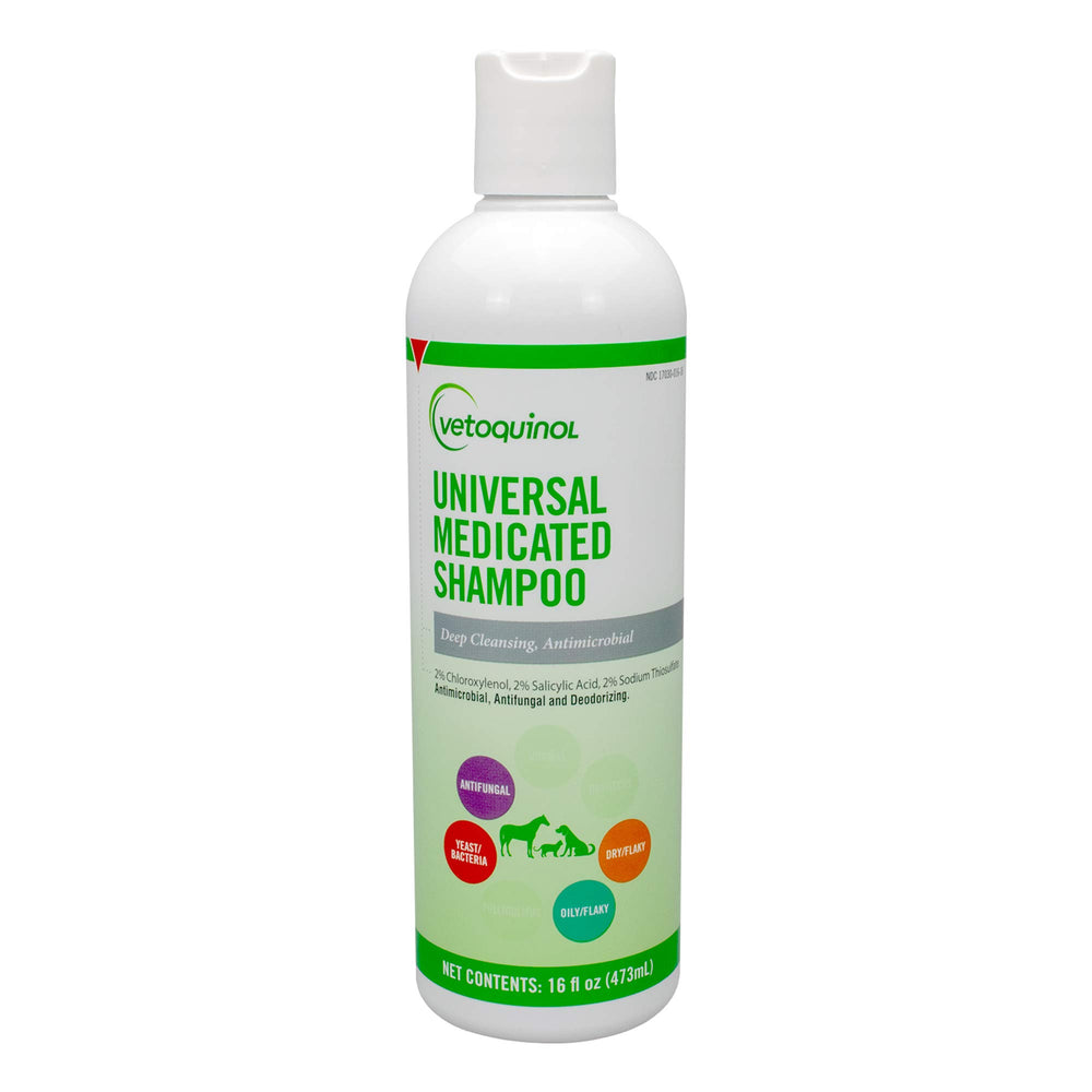Vetoquinol Universal Medicated Shampoo bottle pour for easy application