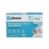 Vetoquinol Zylkene bottle pour showing capsules for daily calming support.