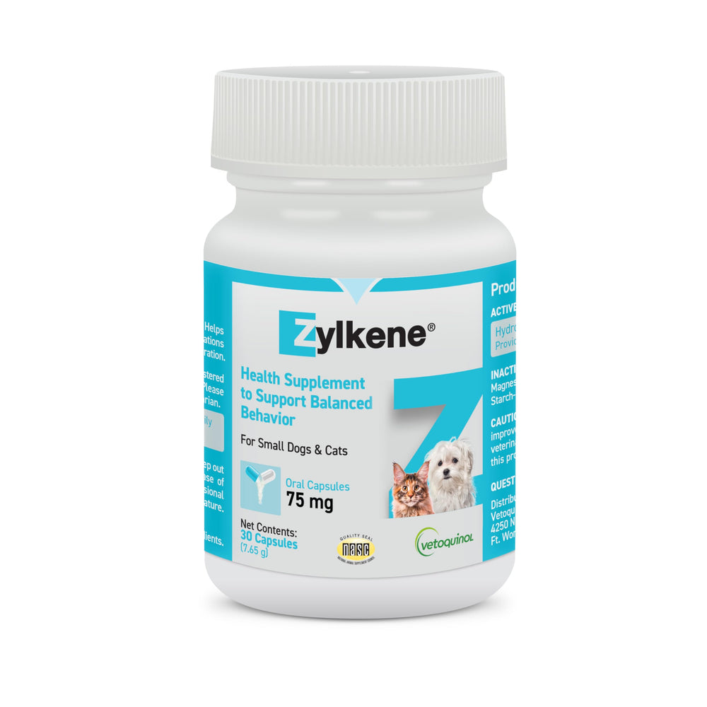 Vetoquinol Zylkene calming supplement bottle for dogs and cats