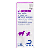 Vetradent Water Additive bottle 17 oz demonstrates tartar-control solution for pets.
